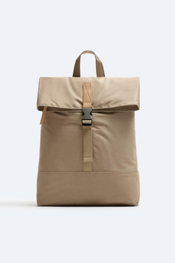 ZARA РЮКЗАК С ОТКИДНЫМ КЛАПАНОМ, ПЕСОЧНО-КОРИЧНЕВЫЙ