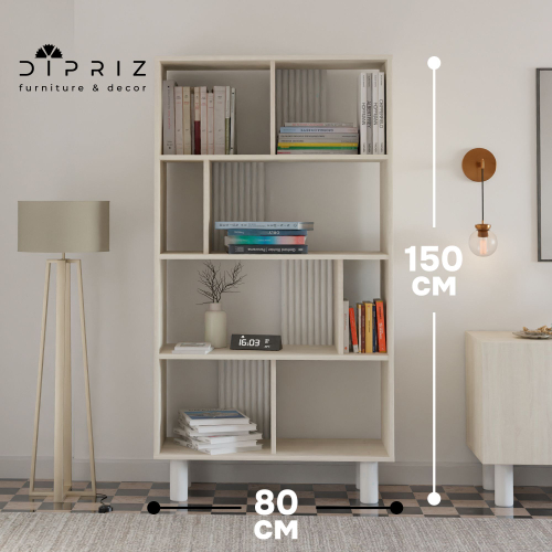 Дизайнерский книжный шкаф-стеллаж Ола на ножках, 150х80х35 см, ЛДСП/сосна