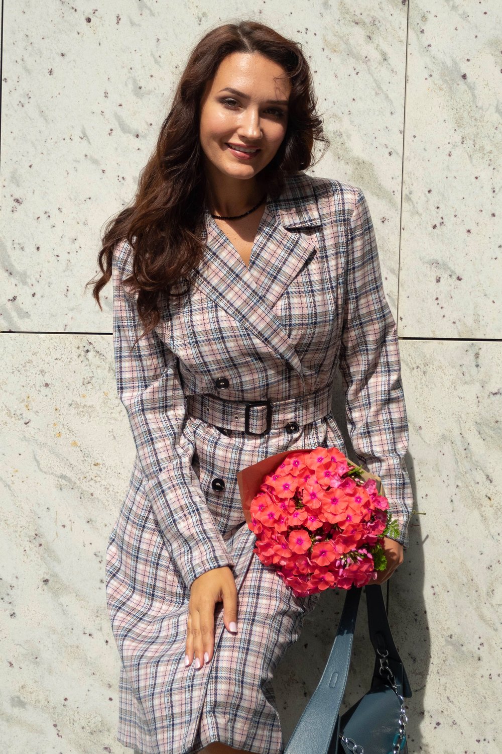 Платье-пиджак в клетку из вискозы