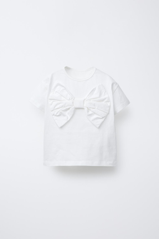ZARA ФУТБОЛКА С БАНТОМ ИЗ ПОПЛИНА, БЕЛЫЙ