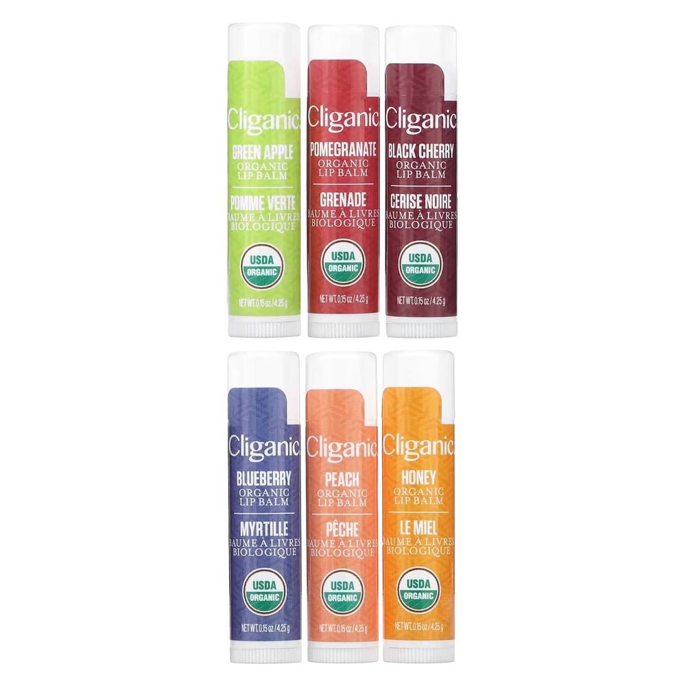 Cliganic, Набор органических бальзамов для губ, 6 упаковок, 4,25 г (0,15 унции)