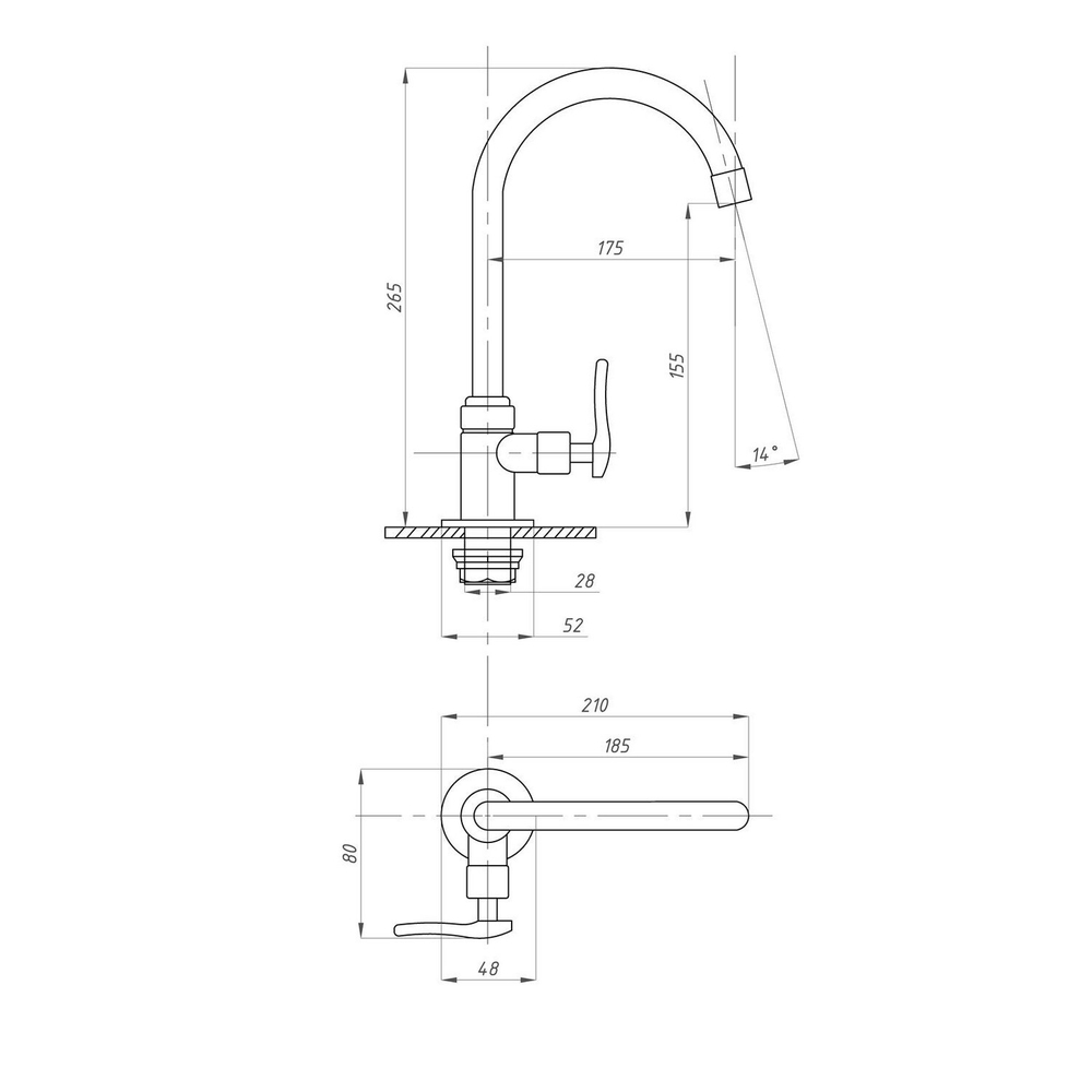 Смеситель для кухни 1/2 кер ПРОФСАН ПСМ-905-89 "ПЛЮС" тип Кр-ЦБА моно, п/гайку, без подводки ХРОМ