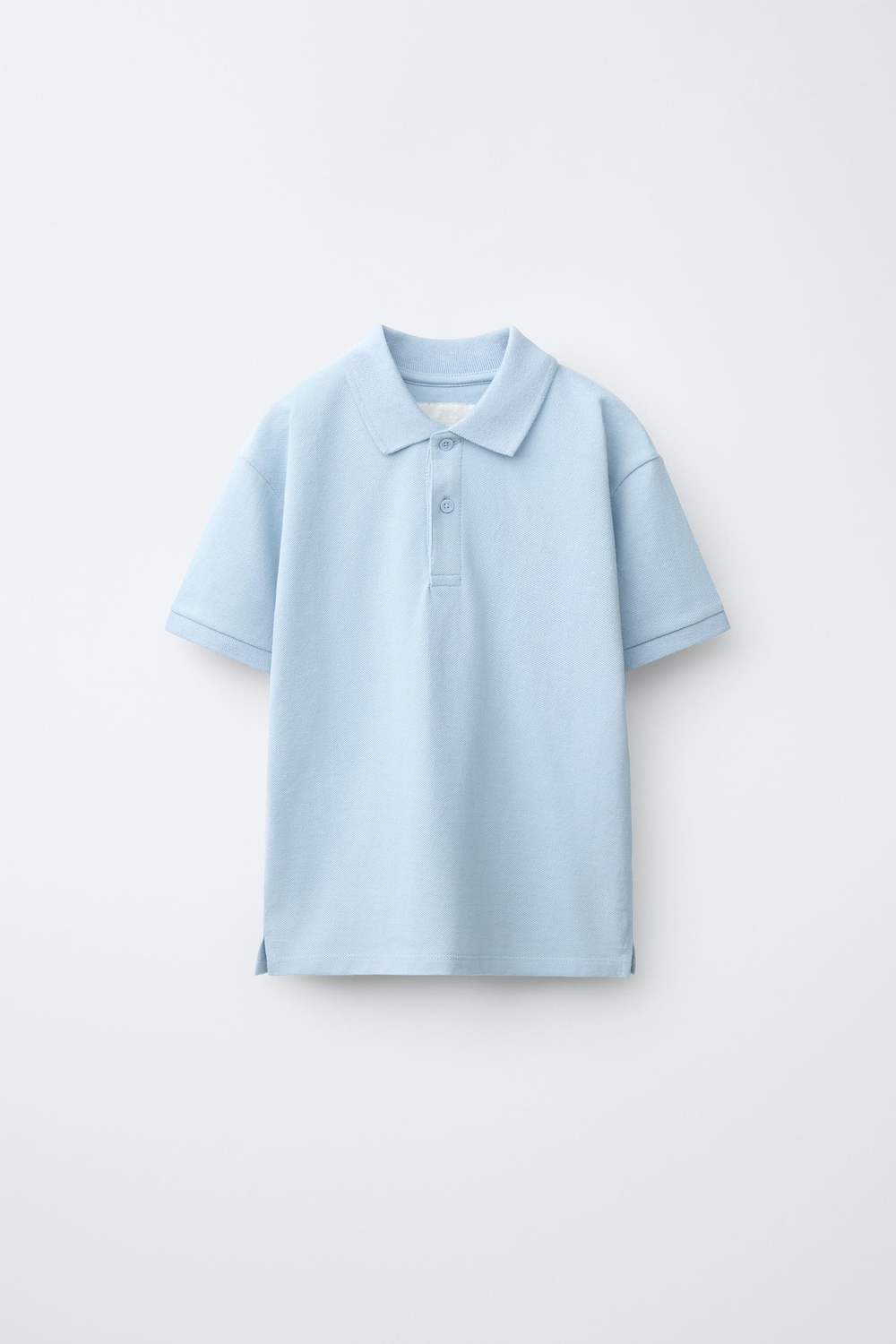ZARA БАЗОВОЕ ПОЛО ИЗ ПИКЕ, ПАСТЕЛЬНО-СИНИЙ