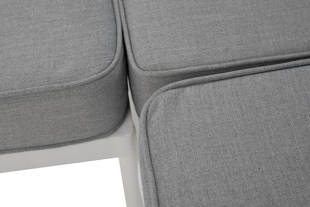 "Канны" диван модульный плетеный из роупа, каркас алюминий белый, роуп светло-серый круглый, ткань светло-серая