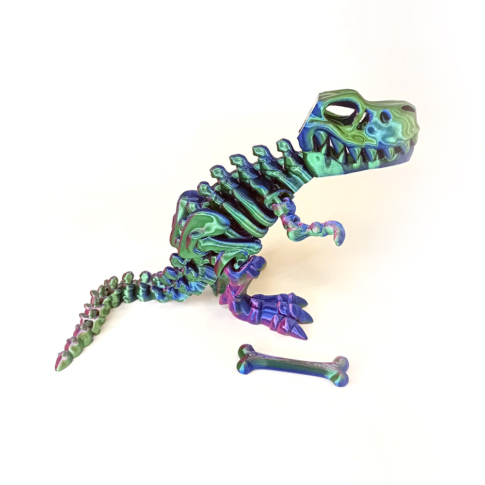 Динозавр-скелет Ти-Рекс (T-rex Dino) с косточкой, гибкая фигурка, трехцветный