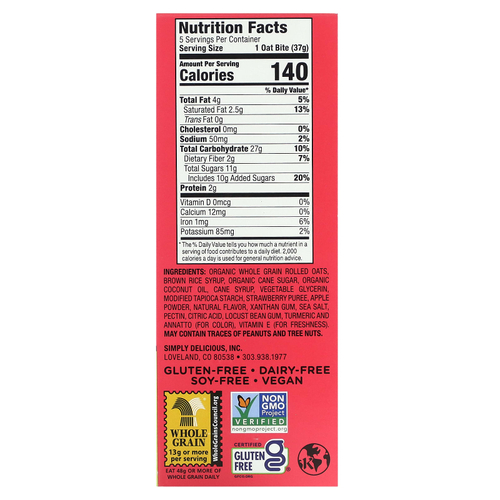 Bobo's Oat Bars, Овсяные кусочки с начинкой, клубника, 5 кусочков, по 37 г (1,3 унции)