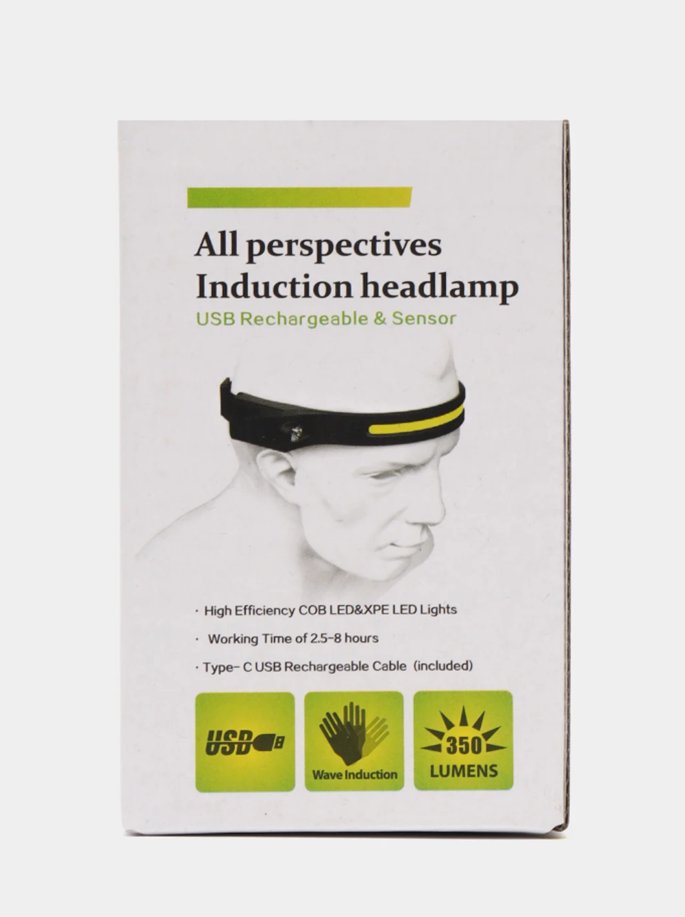 Фонарь налобный с аккумулятором, светодиодный, USB