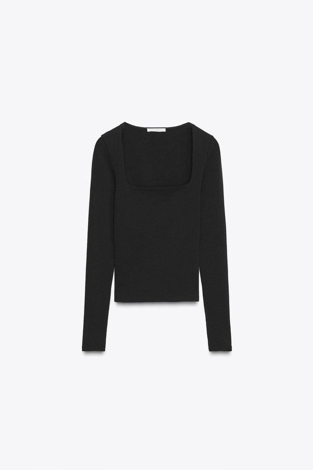 ZARA ФУТБОЛКА В РУБЧИК С КВАДРАТНЫМ ВЫРЕЗОМ, ЧЕРНЫЙ