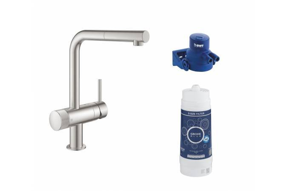 Смеситель для кухни GROHE Blue Pure Minta с функцией фильтрации, суперсталь витринный образец