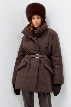 Куртка зимняя на поясе Фрости шоколадного цвета