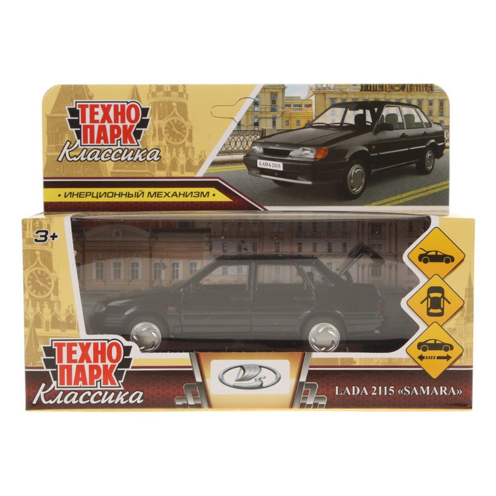 Модель ин. мет. "ВАЗ-2115 Самара" 12см. двери, черный, коробка 2115-12-BK (Технопарк)