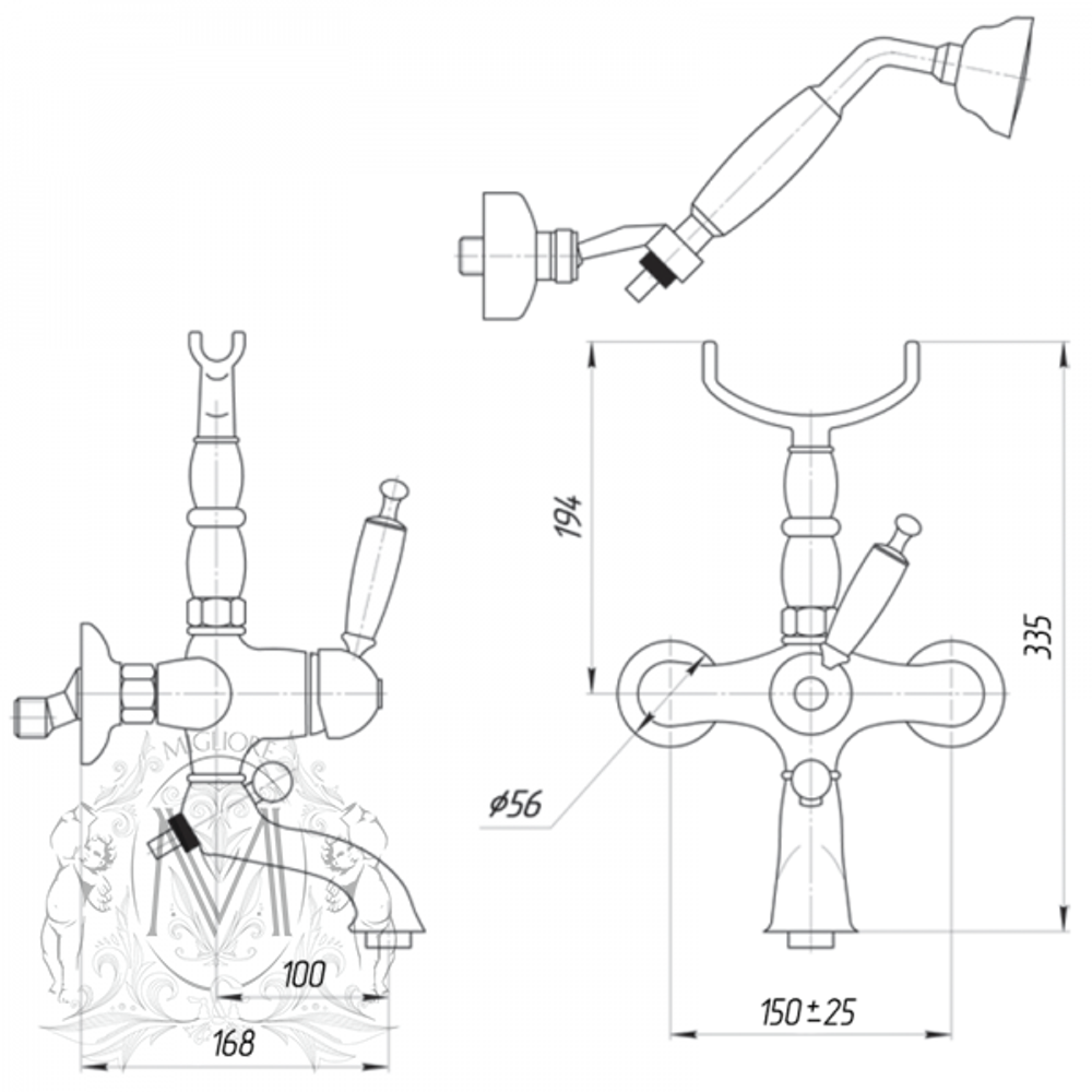 Смеситель для ванны  Migliore Oxford BN.OXF-6302 схема