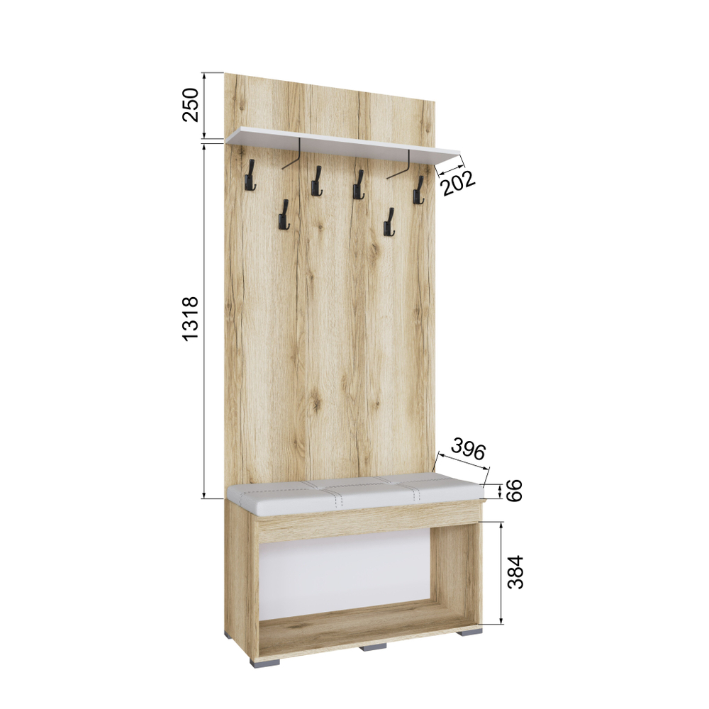 Тумба с вешалкой Плейона, Дуб Делано, Белый