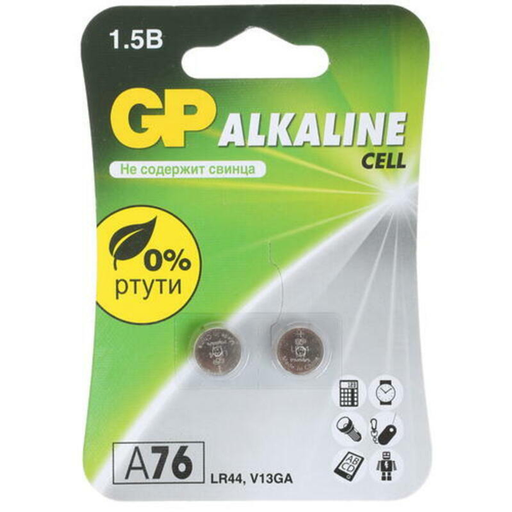 Батарейка GP G13/LR1154/LR44/357A/A76 BL2 Alkaline 1.5V отрывные