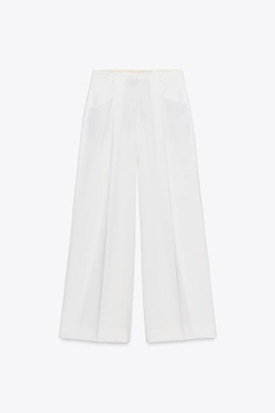 ZARA ШИРОКИЕ БРЮКИ С ЗАЩИПАМИ — ZW COLLECTION, ЭКРЮ