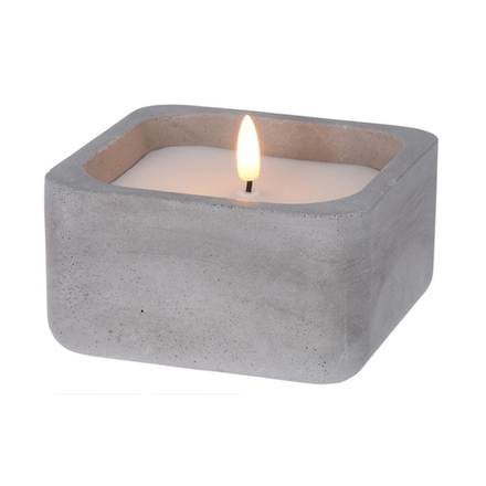 Свеча с LED подсветкой в сером бетонном горшке 12*12*6.5 см