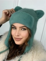 шапка зимняя вязаная с ушками ангора