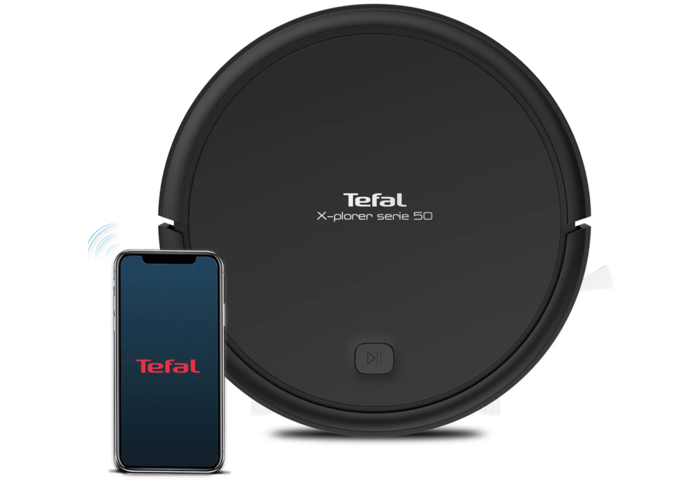 Робот-пылесос Tefal RG7365WH, 30 Вт, сухая/влажная уборка, 0.44 л, черный