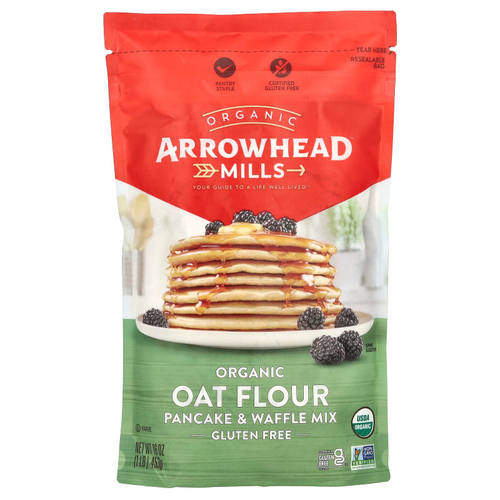 Arrowhead Mills, Смесь для блинов и вафель из органической овсяной муки, без глютена, 453 г (16 унций)