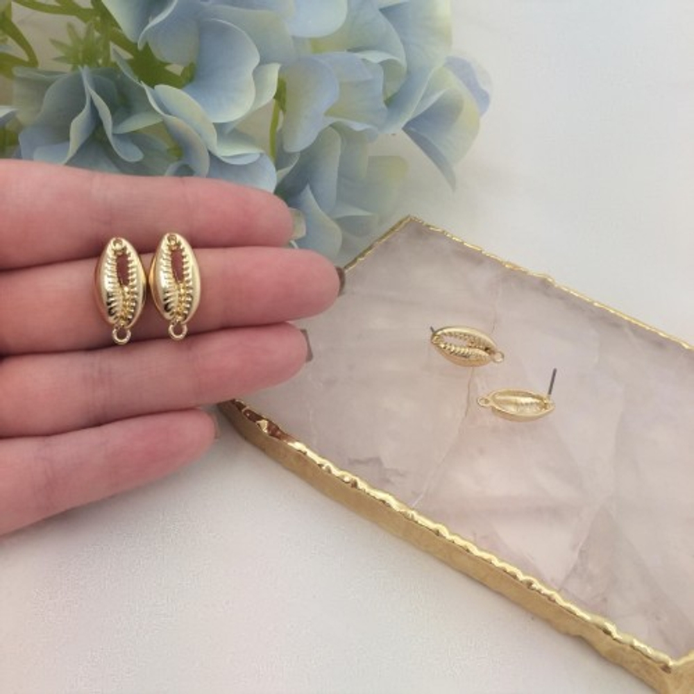 22233-з Швензы-гвоздики "Ракушки" 25*10мм, позолота, пара