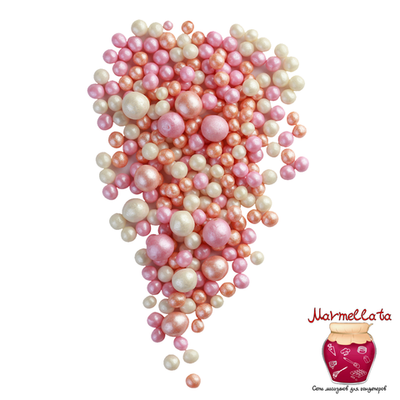 Шоколадный декор "Жемчуг персик, розовый, серебро" 3 размера №177, 100 гр.