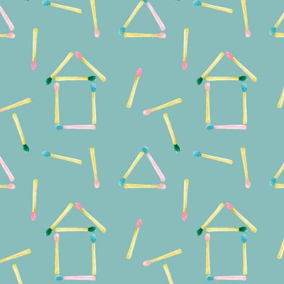 Акварельный паттерн с домиками из спичек