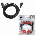 Кабель HDMI AM-AM 3 м SONNEN ver1.4 FullHD 4К для ноутбука компьютера ТВ-приставки монитора телевизора проектора черный (2 штуки в упаковке)