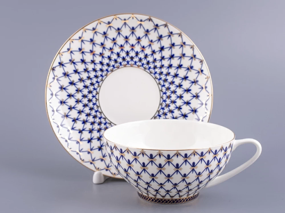 Чашка с блюдцем чайная 300 мл форма Купольная рисунок Кобальтовая сетка арт. 81.18456.00.1