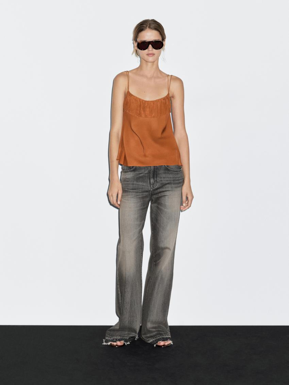 Massimo Dutti Топ свободного кроя со сборкой, винно-красный