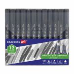 Маркеры для скетчинга двусторонние 1 мм - 6 мм BRAUBERG ART CLASSIC, НАБОР 12 шт., серые тона, 151890