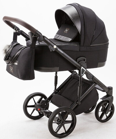 Детская коляска Adamex Marco 2 в 1 GA11 (ЧЕРН. ТК. + ЧЕРН. БЛЕСК.КОЖ.ОТД.)