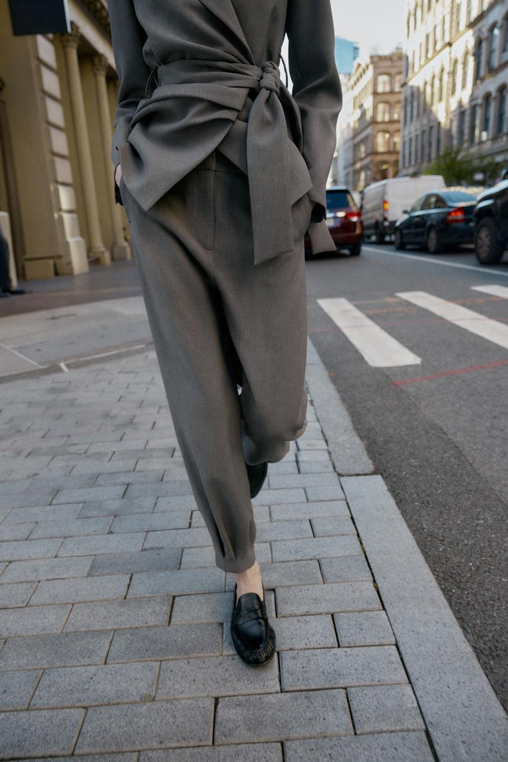 ZARA БРЮКИ-БАГГИ, СЕРО-КОРИЧНЕВЫЙ