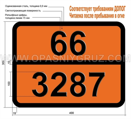 Табличка Опасный груз 66-3287 ТОКСИЧНАЯ ЖИДКОСТЬ НЕОРГАНИЧЕСКАЯ Н.У.К.