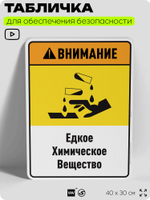 Табличка для обеспечения безопасности "Внимание едкое химическое вещество", для производства, предприятия, организаций, 40х30 см, Silver Plane x Айдентика Технолоджи