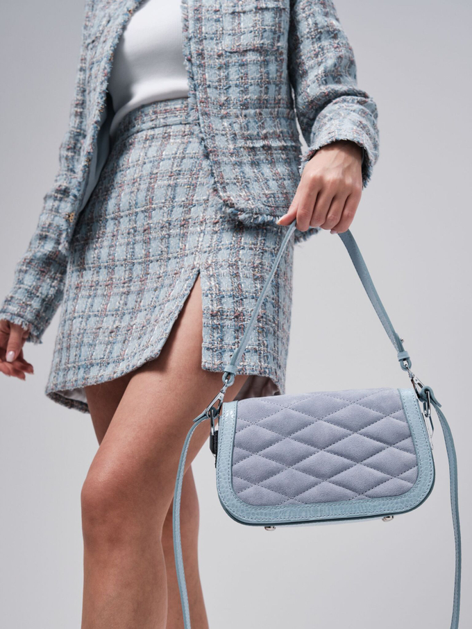 Сумка замшевая на плечо голубая крок