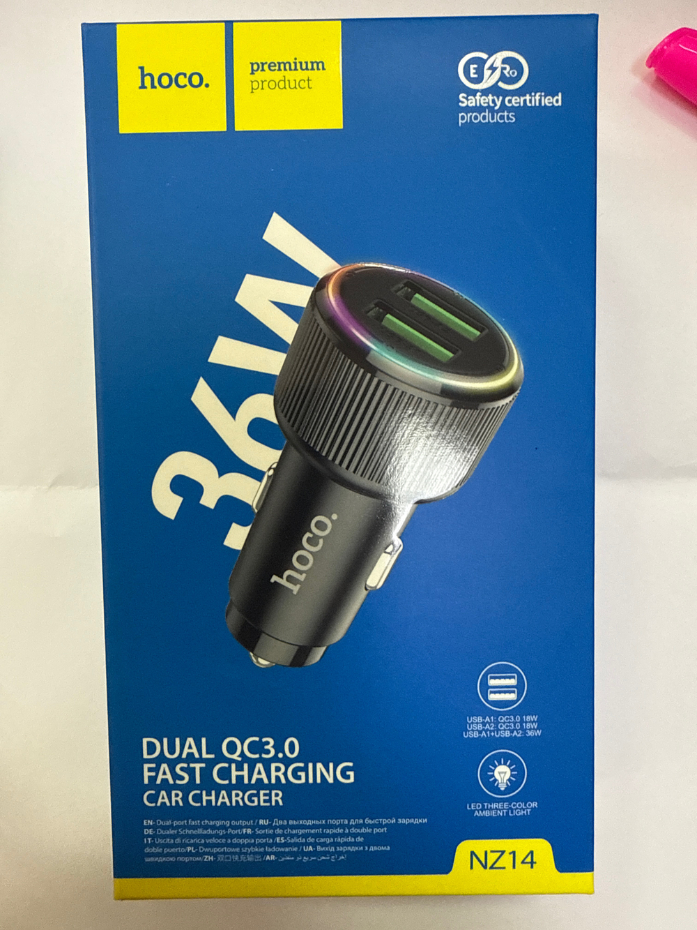 АЗУ Hoco NZ14 Guerrero 36W Dual-port Car Charger Black