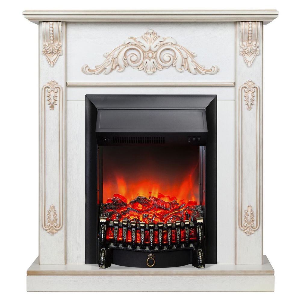Электрокамин RealFlame Anita WT дуб белый с золотой патиной с очагом Fobos Lux Black