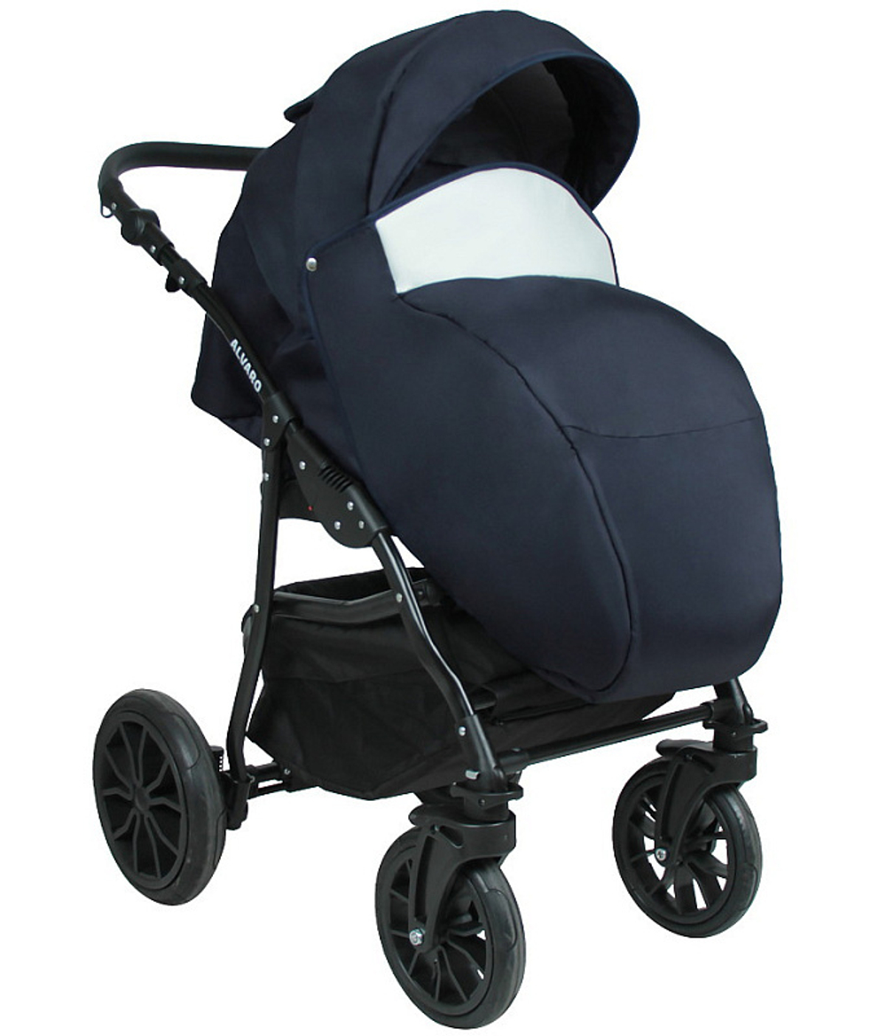 Детская коляска Alis Alvaro 2 в 1 Al 07 т.синий+белая кожа