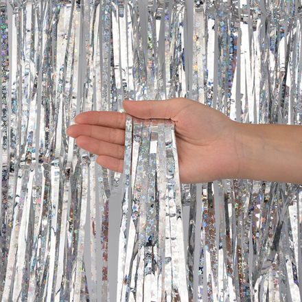 Занавес Дождик Звезды Люкс, Серебро, Голография, 100*200 см