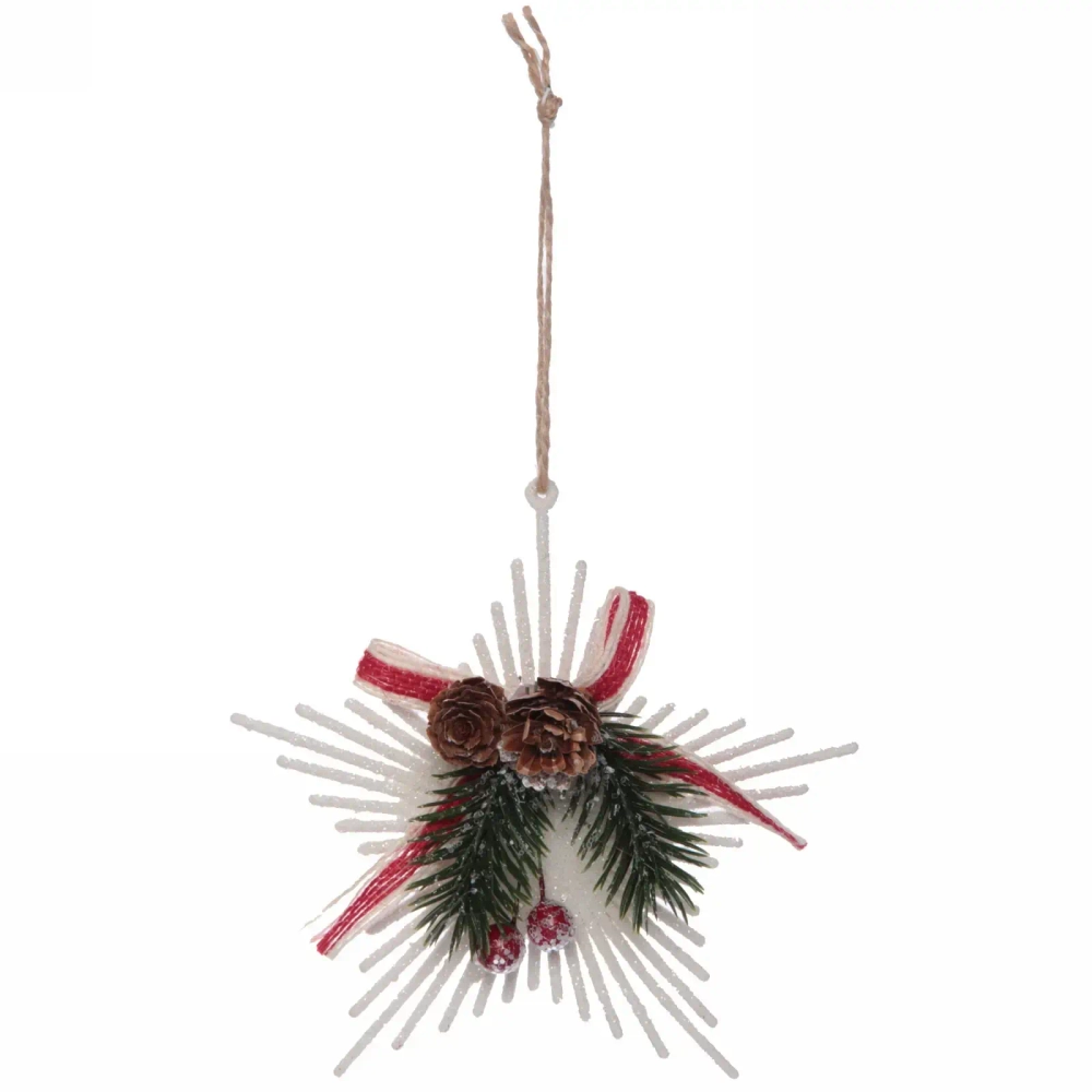 Подвеска елочная БЛЕСК «Снежинка лучистая» 13*14 см, Белый