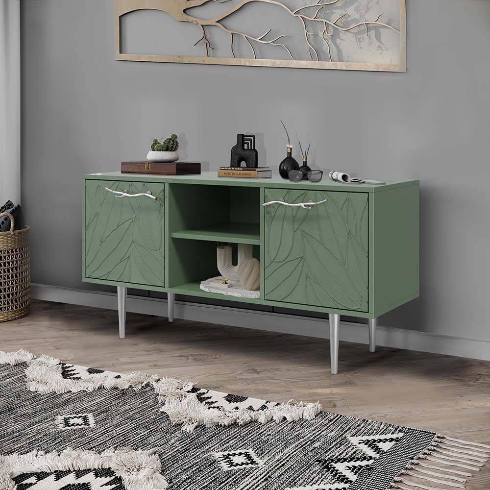 Тумба под ТВ Арт Колор leaves 117см Стайл Сильвер Зеленый нефрит