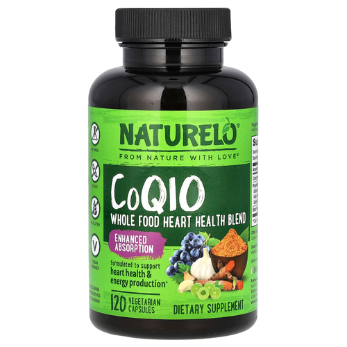 NATURELO, CoQ10, смесь из цельных продуктов для здоровья сердца, 120 вегетарианских капсул