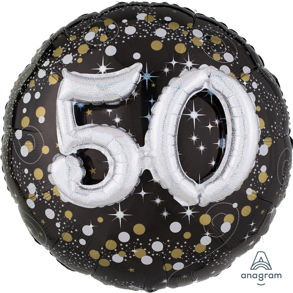 Шар Фольгированный Sparkling Birthd 50 (Черный)