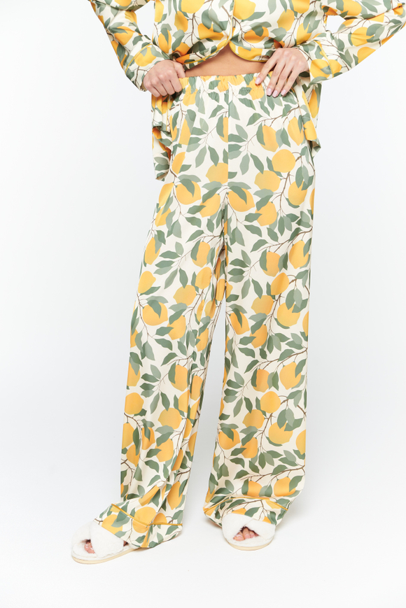 Шелковые брюки с кантом и лимонами