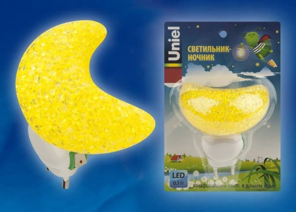 DTL-309-Месяц/YELLOW/1LED/0,1W Светильник-ночник. Выключатель на корпусе. Блистер