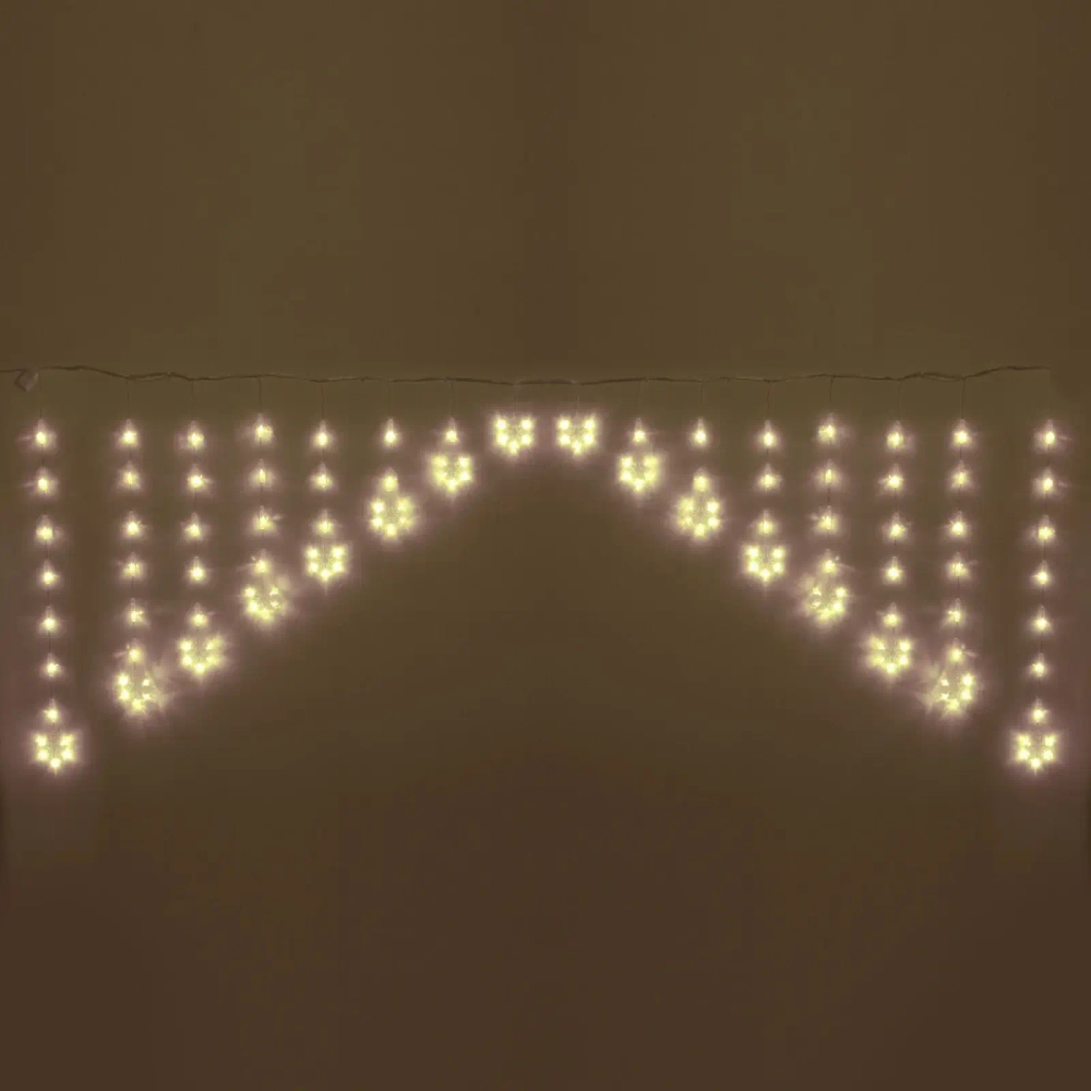 Гирлянда для дома БАХРОМА 2,5м*1/0,1м 136 ламп LED, с насадками Снежинка, 8 реж,IP-20, Теплый белый (возможность соединения)