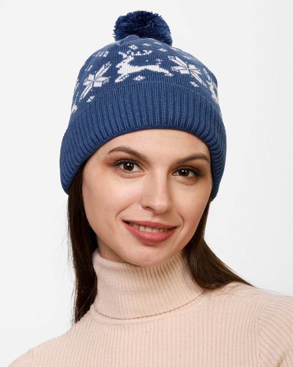 Женская шапка PRIVAL  с отворотом Скандинавия-7 Синий