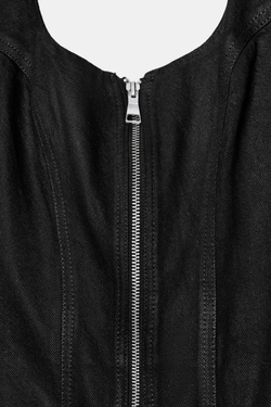 ZARA ДЖИНСОВОЕ ПЛАТЬЕ МИДИ С ЭФФЕКТОМ ВОЩЕНИЯ Z1975, ЧЕРНЫЙ