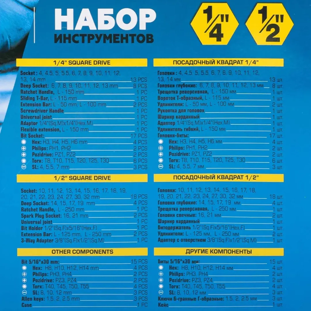 Набор инструментов 94 пр.1/4''&amp;1/2''(6-гран)(4-32мм) Partner PA-4941-5