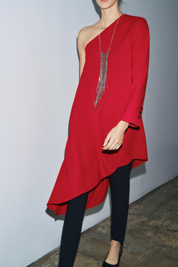 ZARA ДЛИННОЕ АСИММЕТРИЧНОЕ ПЛАТЬЕ ИЗ КОЛЛЕКЦИИ ZW, КРАСНЫЙ